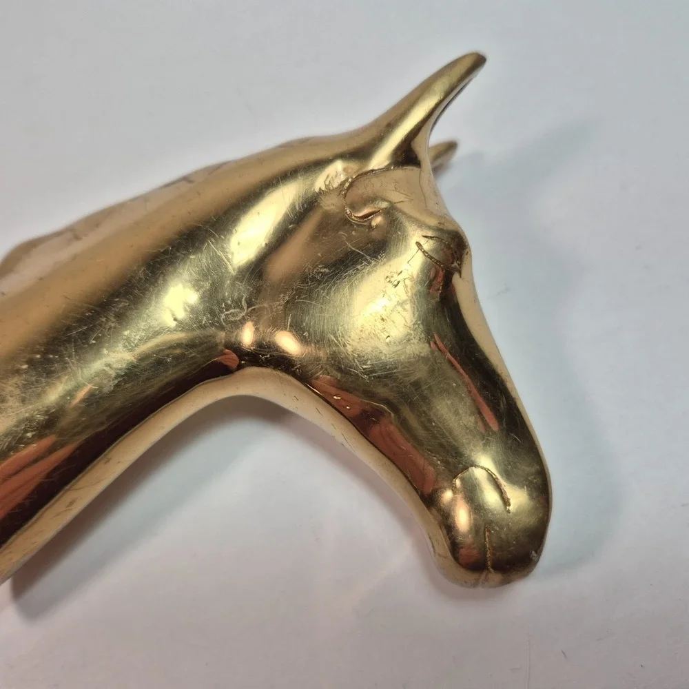 Vintage Brass Horse Head Wall Farmhouse Barn Equestrian Leash Coat Hanger 3D